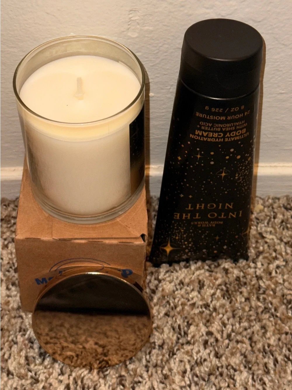 Bath & Body Works Into The Night Candle & Body Cream - Black & Gold